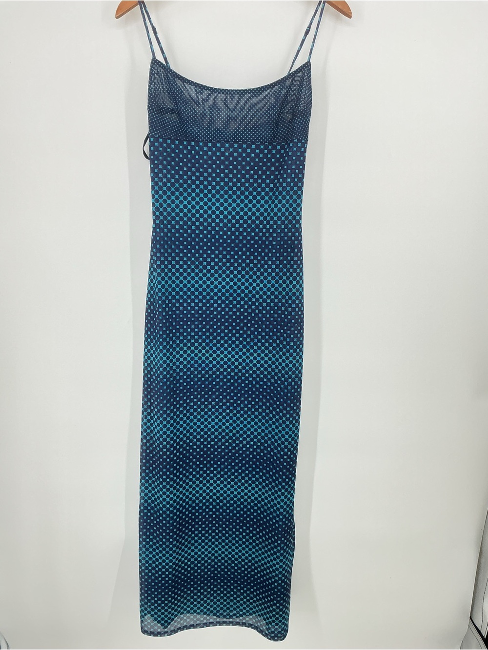 Miaou Thais Mesh Midi Dress Warp Blue Polka Dot Size Small - Picture 5 of 8
